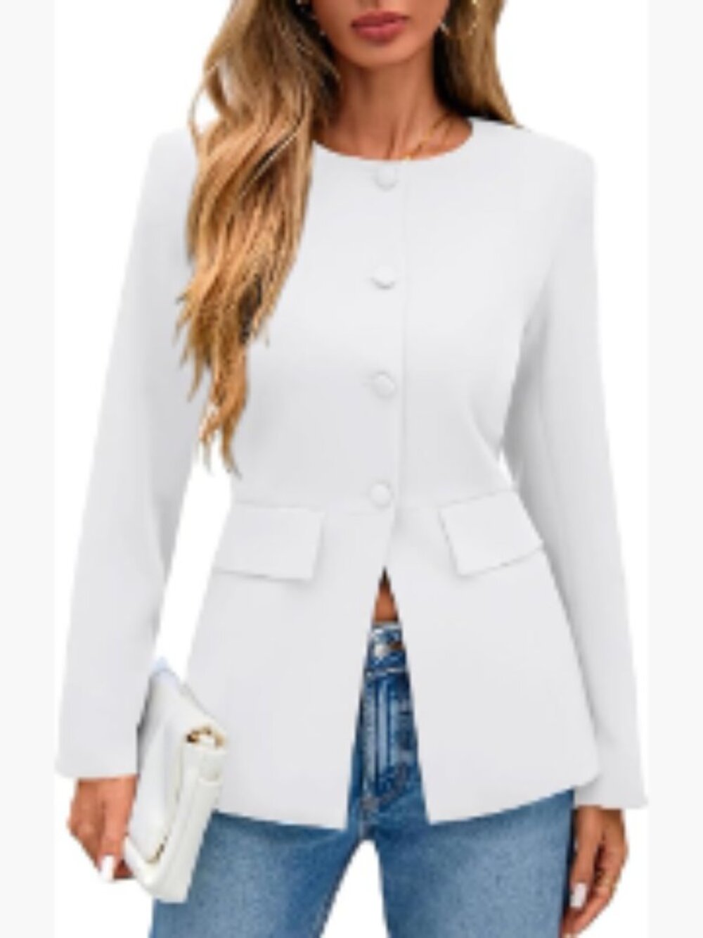 Polyester Blazer with Pockets for Women Work Office Business Casual